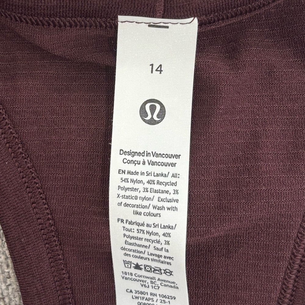 NWT Lululemon Swiftly Tech Cropped Racerback Tank Top In Goodnight Plum Size 14 - Picture 4 of 6